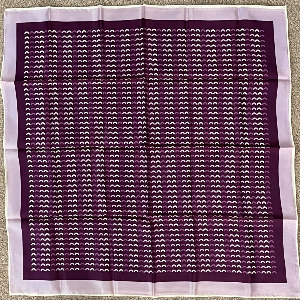 Vintage Scarf 23” square Purple Mod print 1960-70s Acetate hand rolled edges